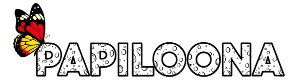 Logo with 'PAPILOONA' text and a butterfly on a white background