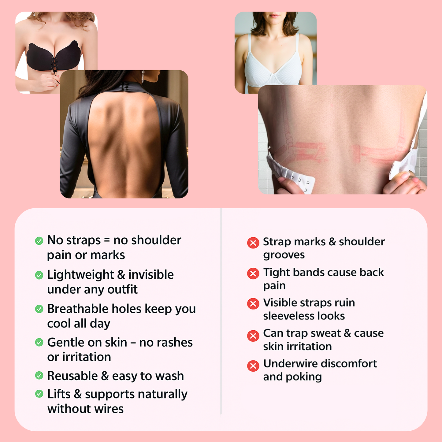 Strapless Sticky Bra – Invisible & Comfortable 2 Pairs Black/Nude